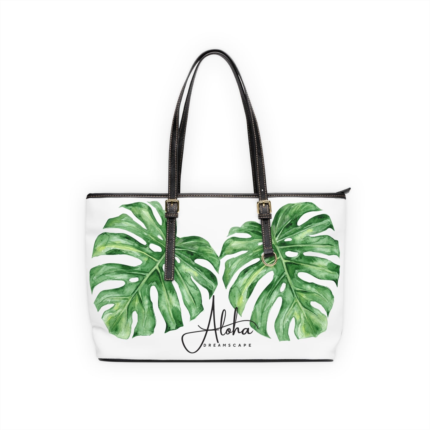 Monstera-Zippered Shoulder Bag
