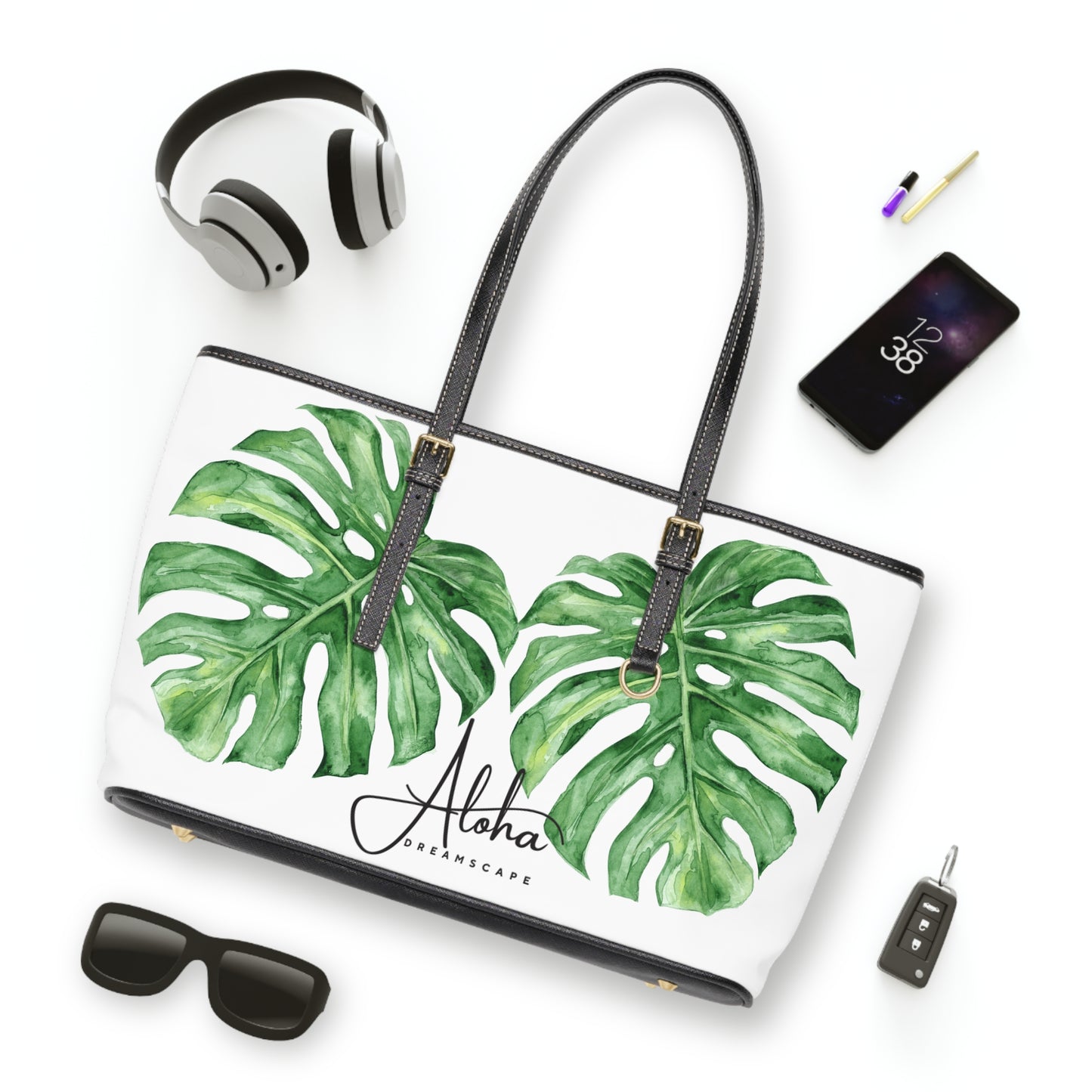 Monstera-Zippered Shoulder Bag