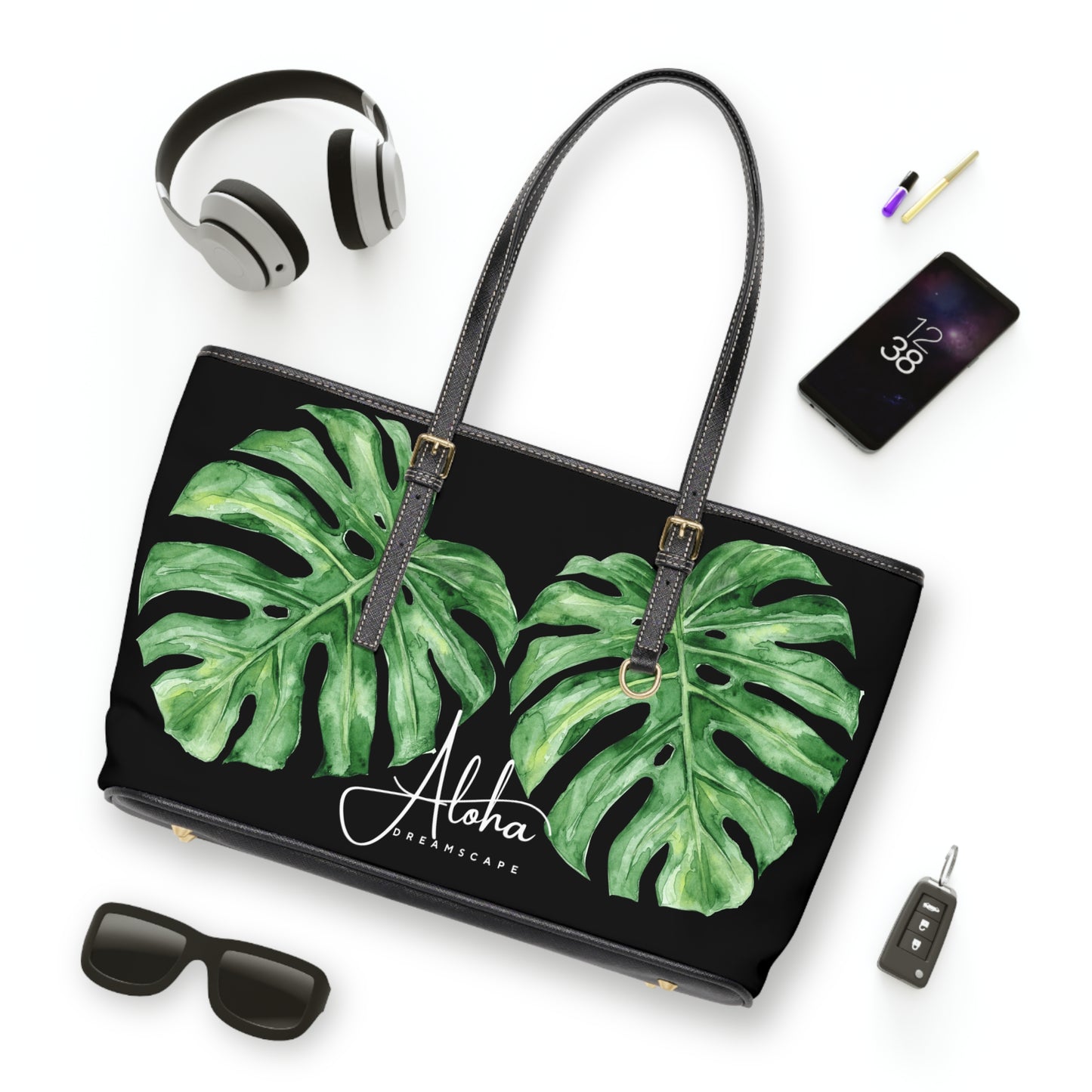 Monstera-Zippered Shoulder Bag
