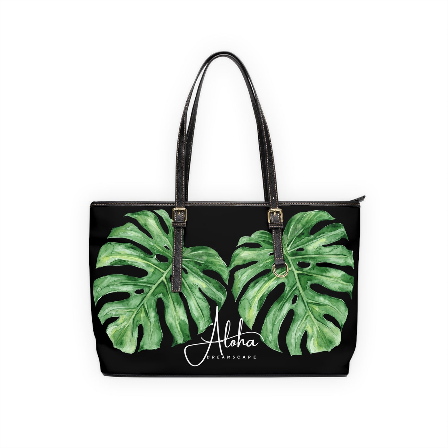 Monstera-Zippered Shoulder Bag