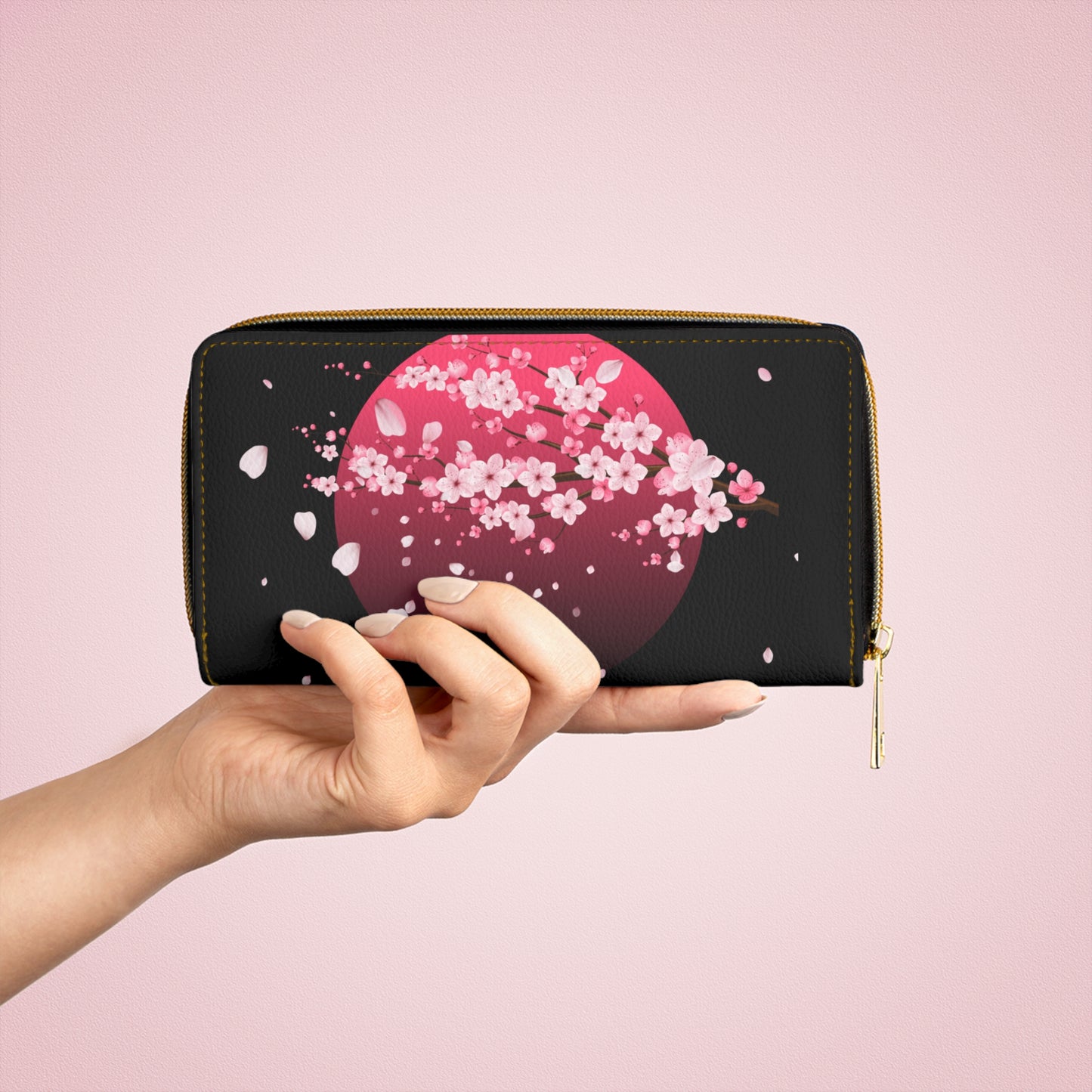 Cranes with Cherry Blossom Design-Zippered Wallet