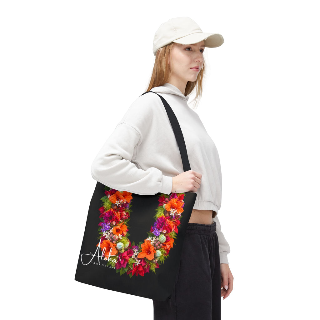 Tropical Glow Lei Tote Bag – Orange & Pink Hawaiian Floral Design