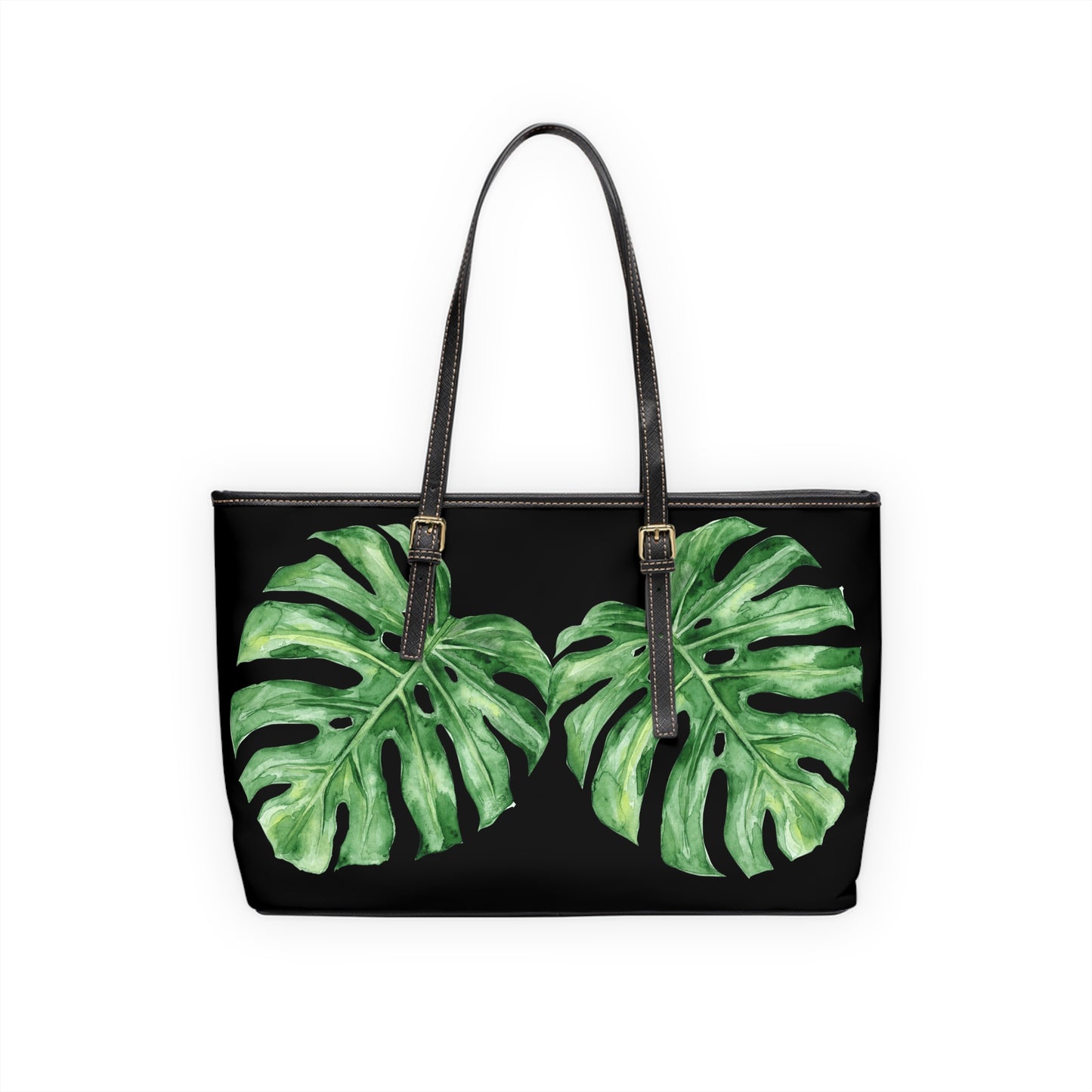 Monstera-Zippered Shoulder Bag