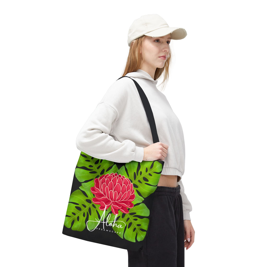Red Protea &Monstera Tote Bag | Aloha Dreamscape Tropical Botanical Tote | Hawaiian Market Bag | Island Style Reusable Beach Tote