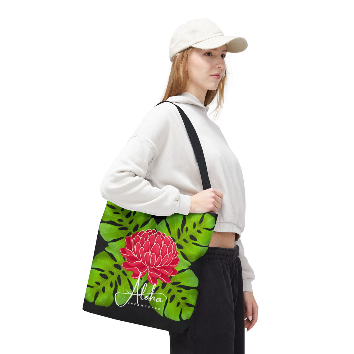 Red Protea &Monstera Tote Bag | Aloha Dreamscape Tropical Botanical Tote | Hawaiian Market Bag | Island Style Reusable Beach Tote