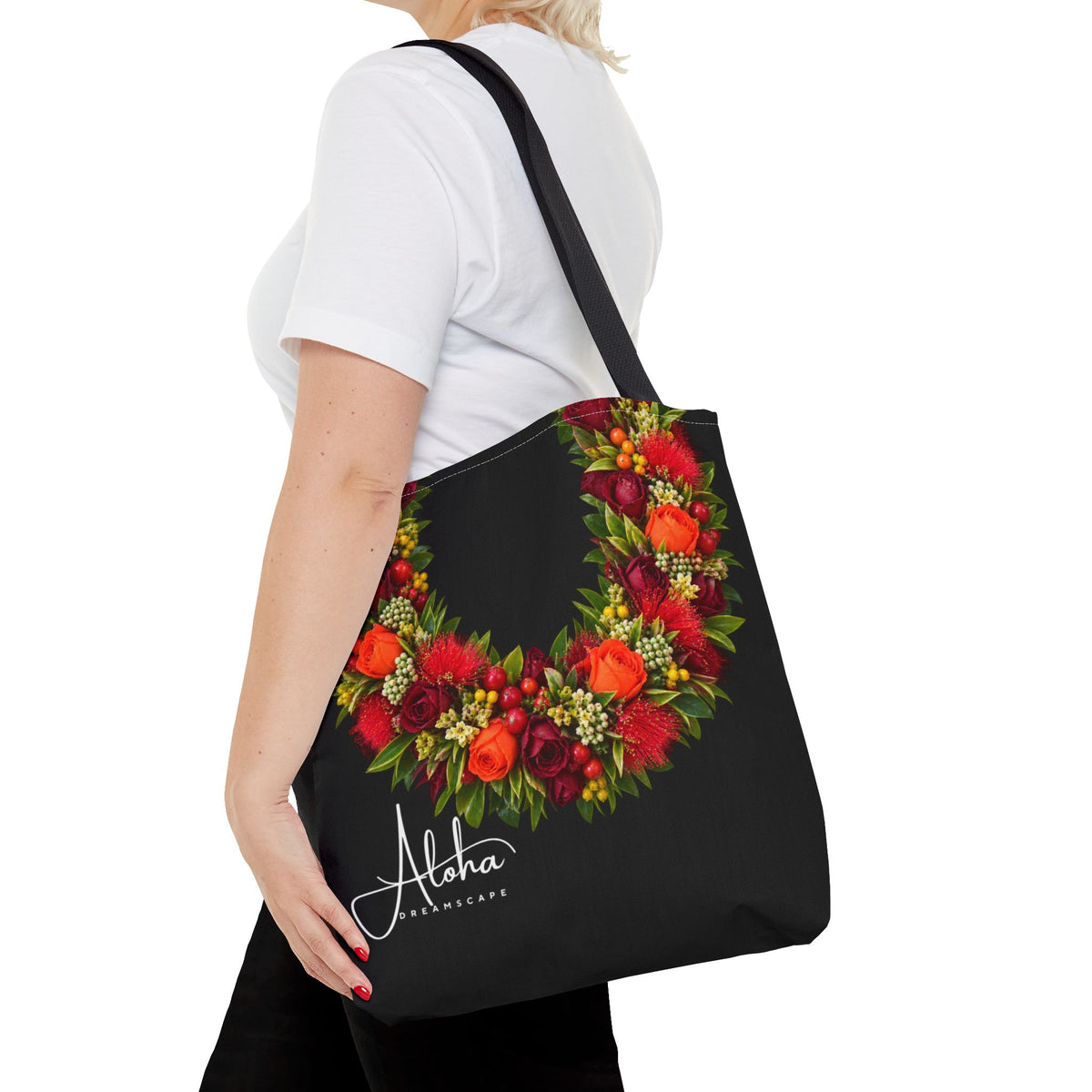 Assorted flower lei| Tropical Floral Beach Bag | Botanical Market Tote | Aloha Dreamscape Reusable Tote