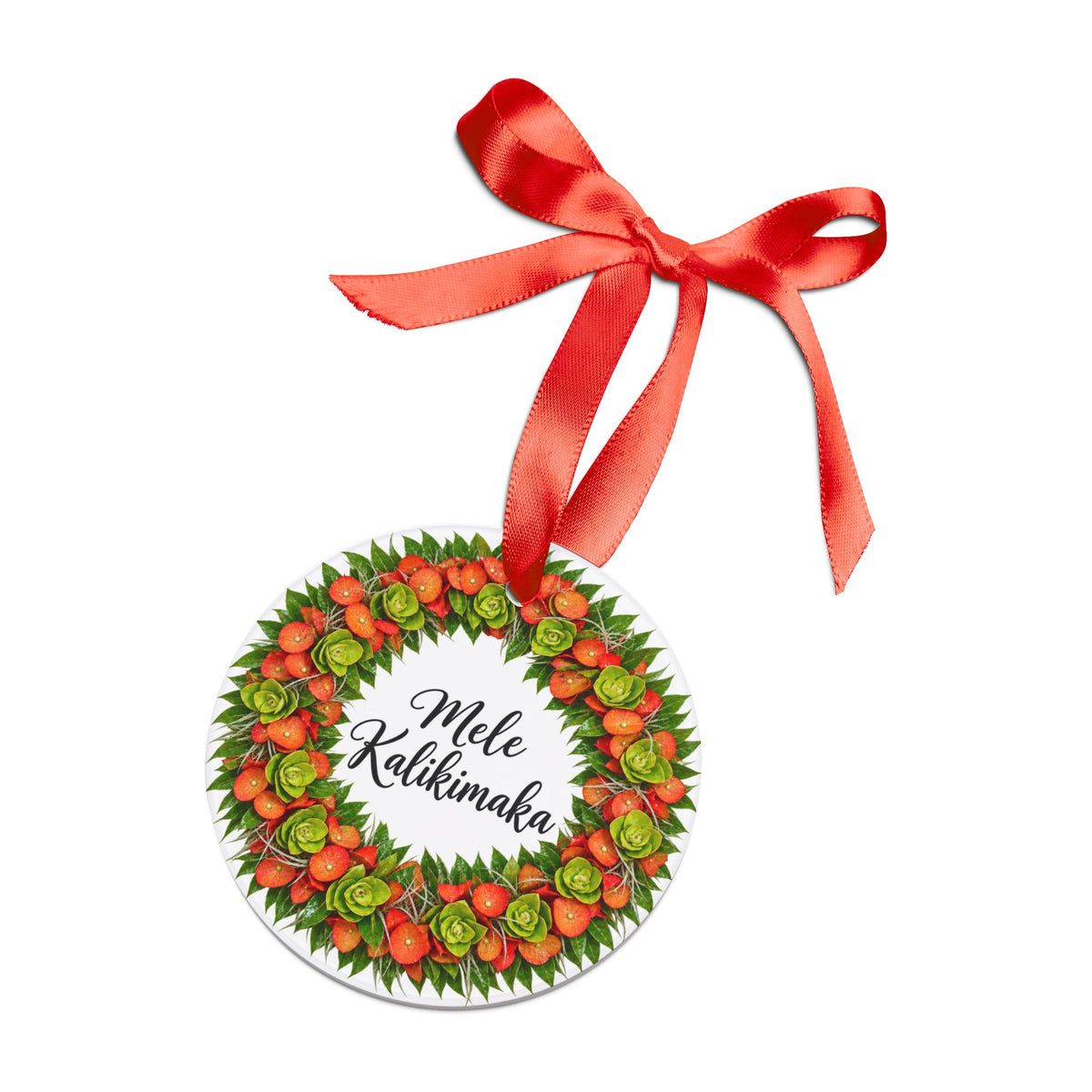 Mele Kalikimaka Chinese Hat Lei Christmas Ornament, Hawaiian Chinese Hat Lei Holiday Decor, Acrylic Ornament with Ribbon
