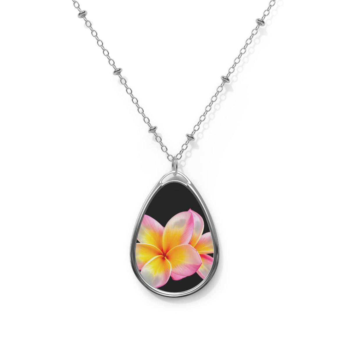 Pink Plumeria Lei Oval Necklace