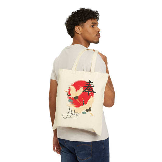 Canvas Tote Bag - Cranes & Kanji 'Happiness'
