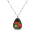 Lehua Flower Oval Necklace | Red Hawaiian Ohia Blossom Pendant | Tropical Floral Jewelry Gift for Her | Aloha Dreamscape