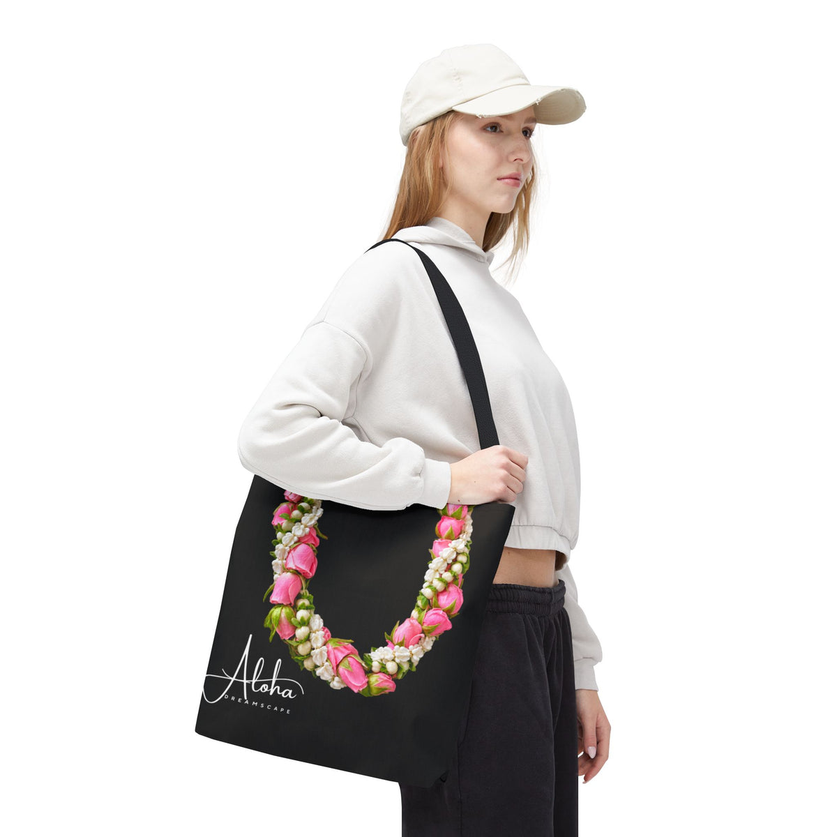 Smal pink roses with crown flower Tote Bag | Tropical Floral Beach Bag | Botanical Market Tote | Aloha Dreamscape Reusable Tote