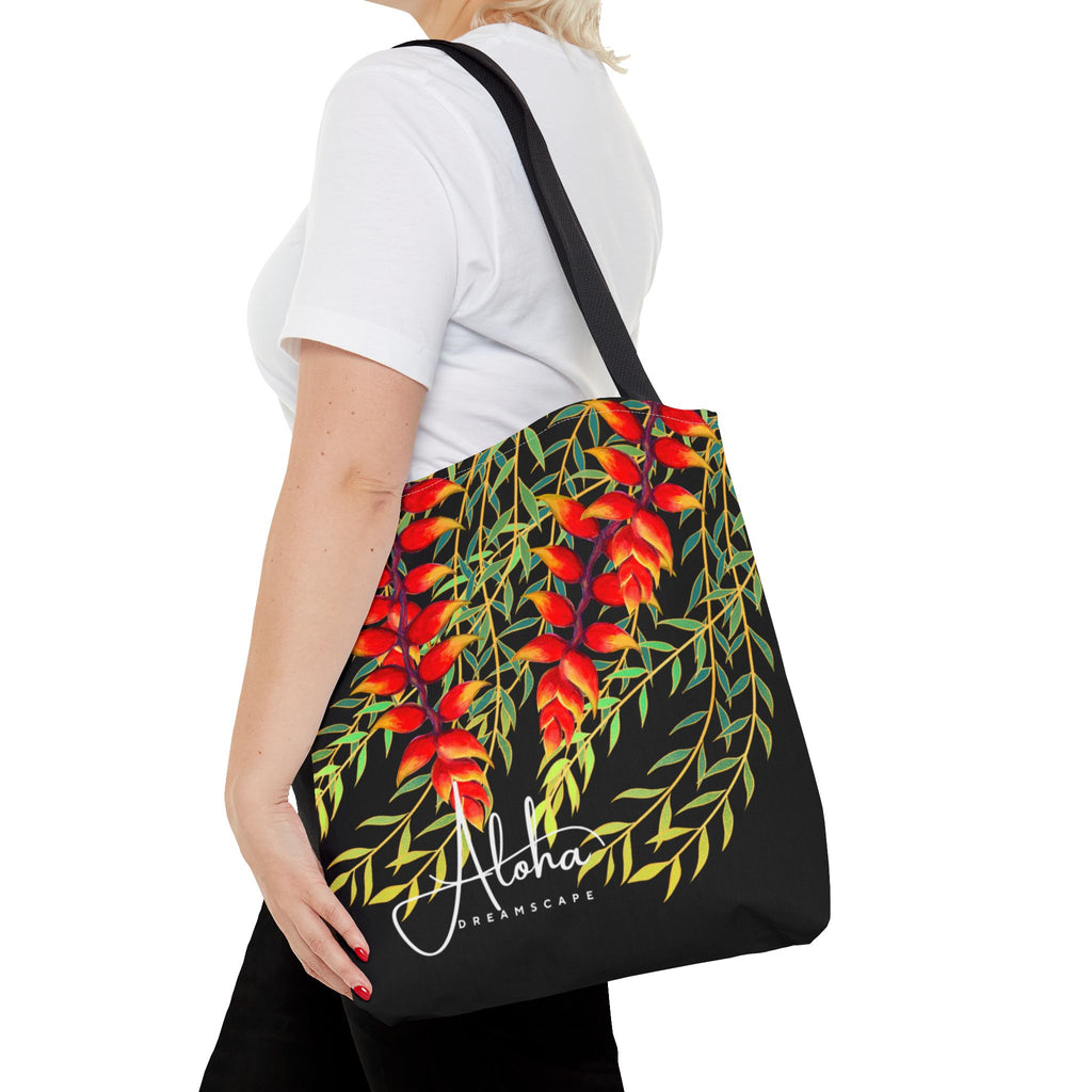 Heliconia & Bamboo Leaves Tote Bag | Aloha dreamscape Tropical Botanical Tote | Hawaiian Market Bag | Island Style Reusable Beach Tote