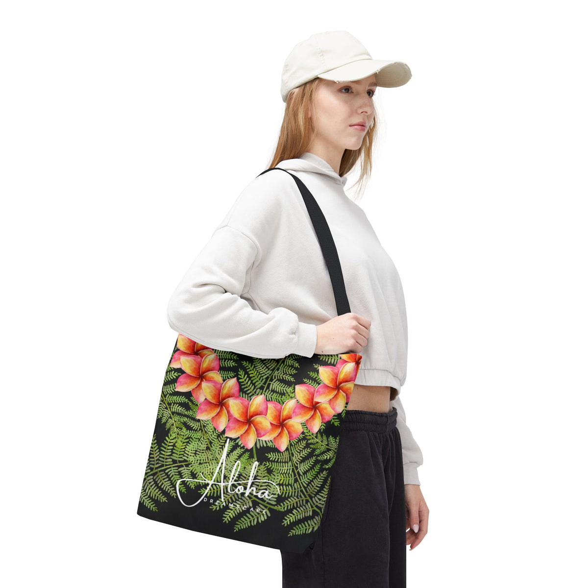 Hawaiian Plumeria & Fern Tote Bag | Tropical Beach Bag | Aloha Dreamscape Floral Market Tote | Hawaii Reusable Shopping Bag
