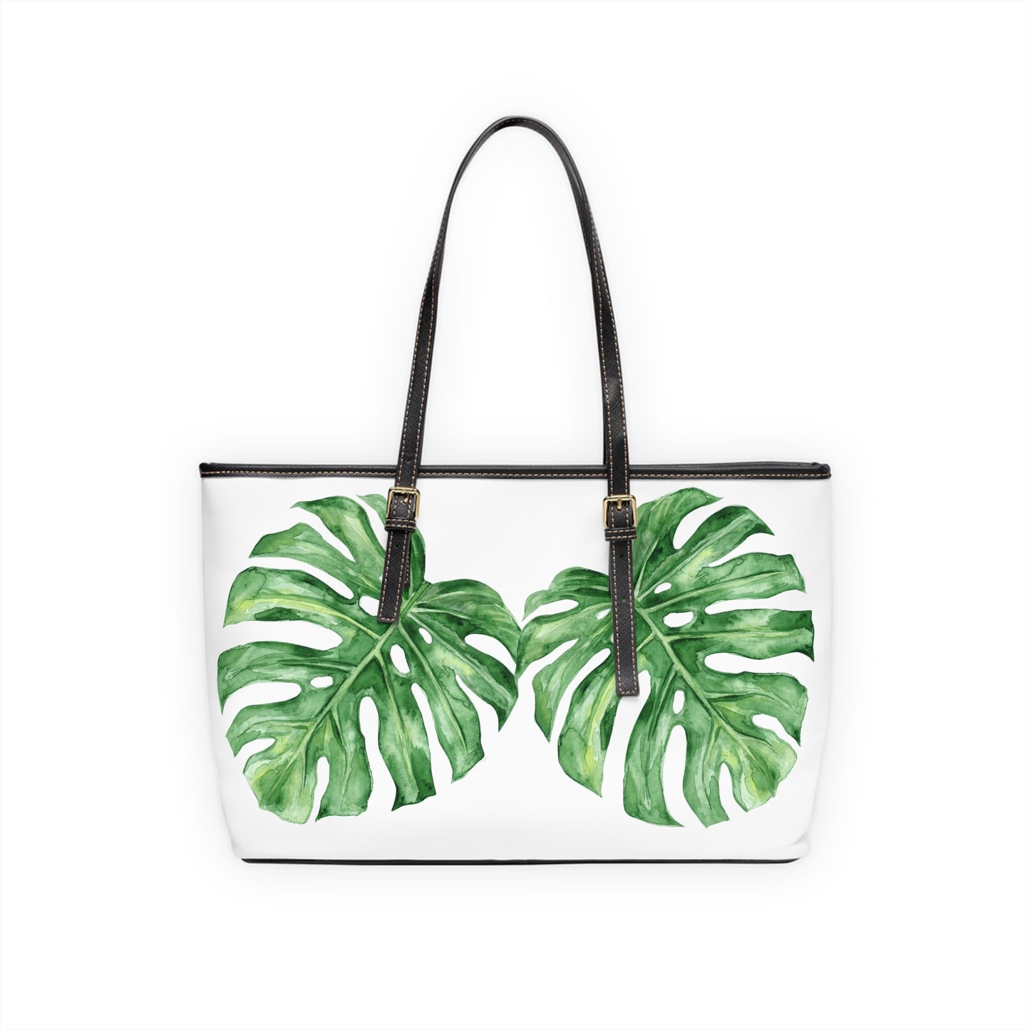 Monstera-Zippered Shoulder Bag