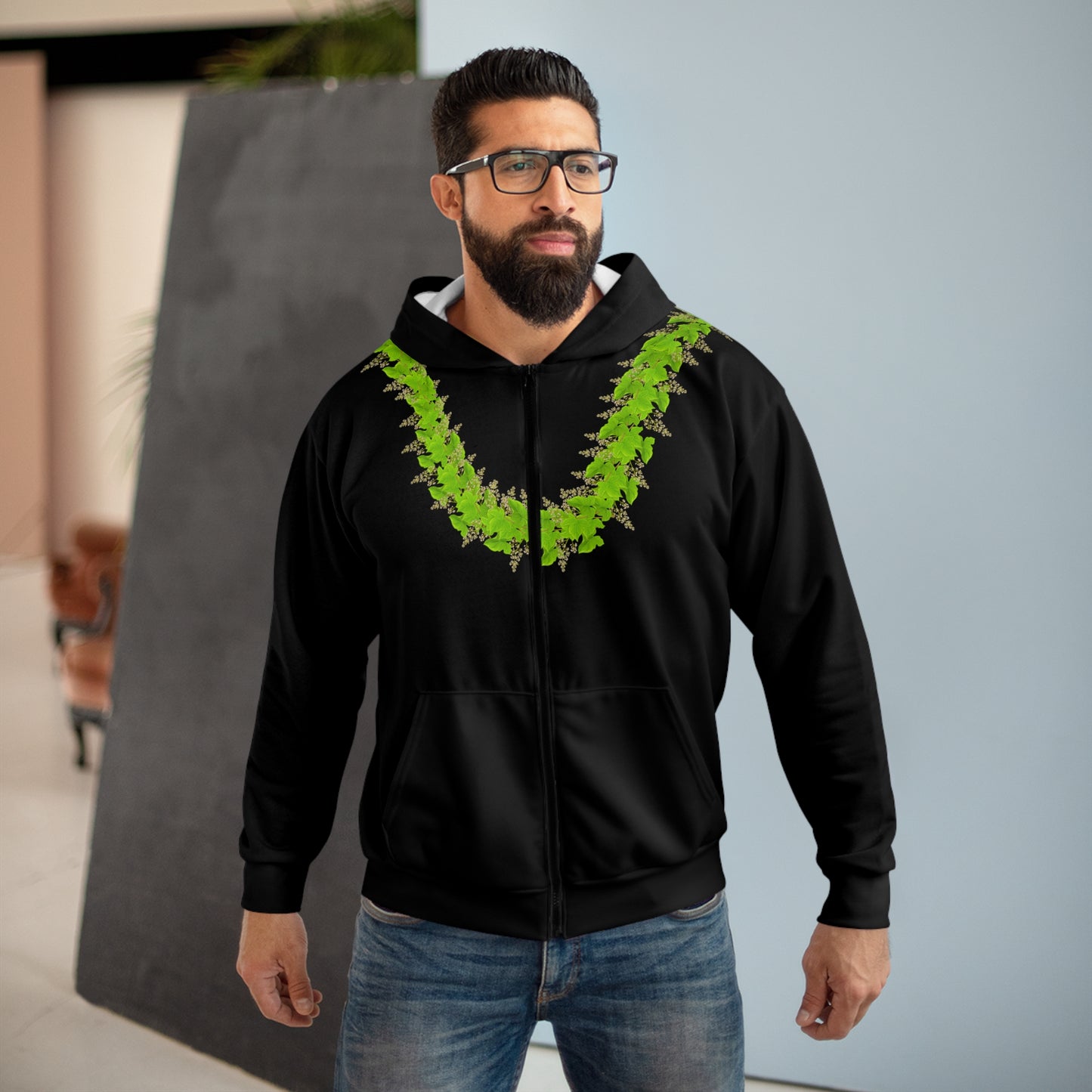 Kukui Leaves Lei-Unisex Zip Hoodie
