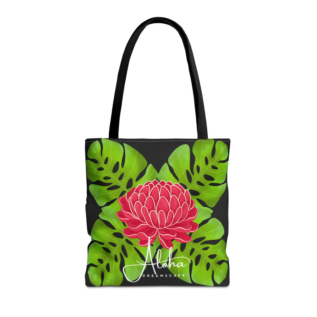 Red Protea &Monstera Tote Bag | Aloha Dreamscape Tropical Botanical Tote | Hawaiian Market Bag | Island Style Reusable Beach Tote