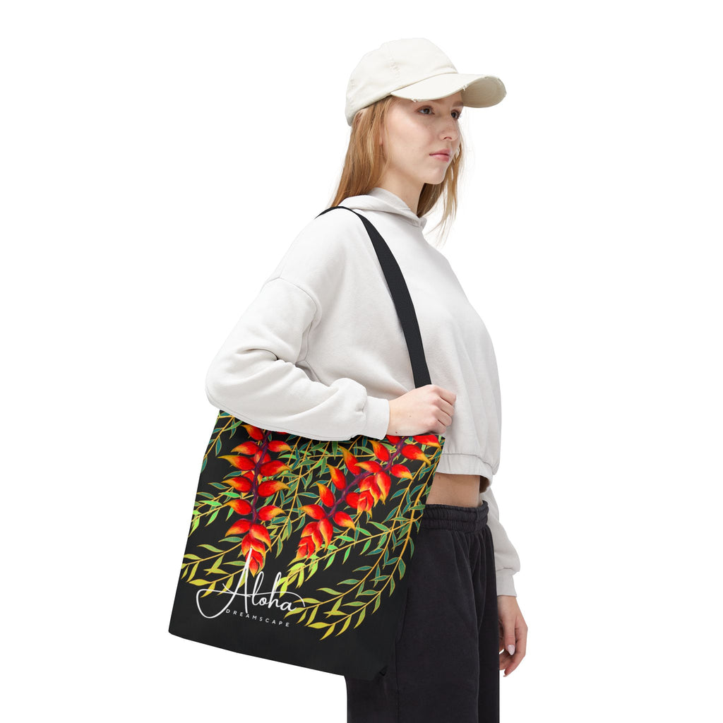 Heliconia & Bamboo Leaves Tote Bag | Aloha dreamscape Tropical Botanical Tote | Hawaiian Market Bag | Island Style Reusable Beach Tote