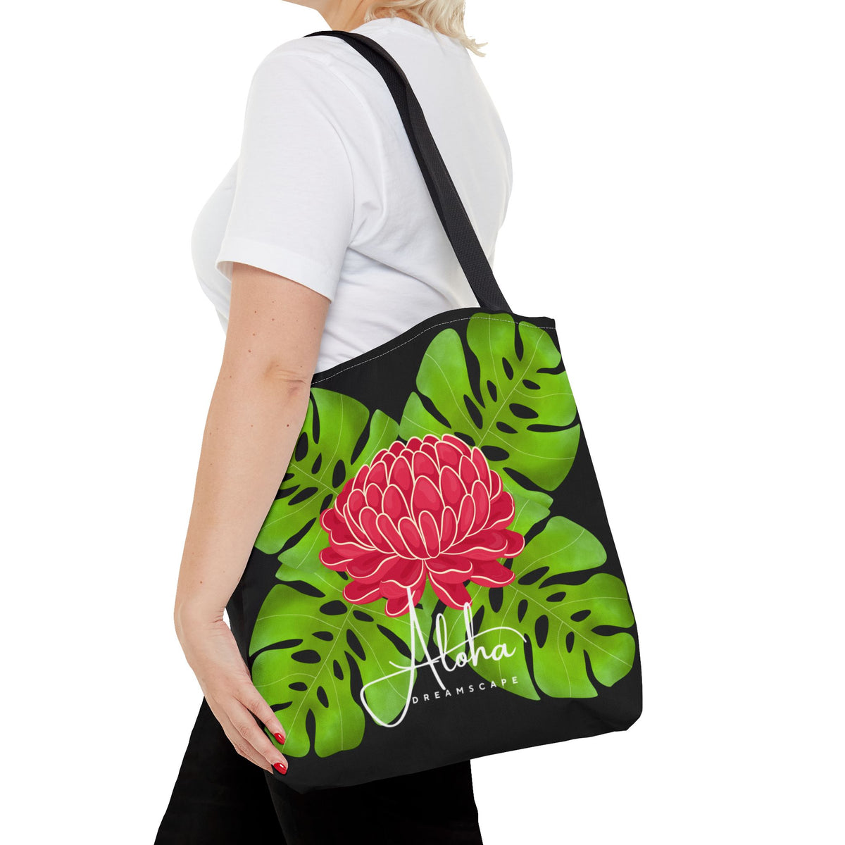 Red Protea &Monstera Tote Bag | Aloha Dreamscape Tropical Botanical Tote | Hawaiian Market Bag | Island Style Reusable Beach Tote